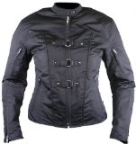 Ladies Black Fabric Triple Loop Motorcycle Jacket w Removable Armor